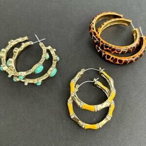 Three Pairs of Hoops, Earring Bundle Collection Yellow, Turquoise & Animal Print